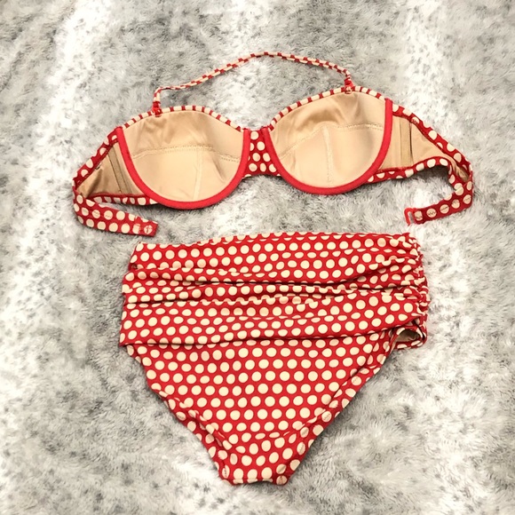 J Crew Retro Polka Dot Swim Set Bottoms Size Small Top Size C/D Cup 30-32in Band - Picture 2 of 5